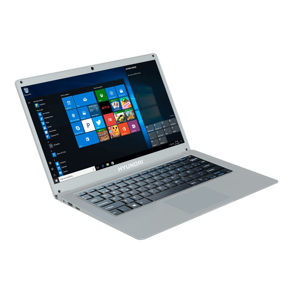 Hyundai HyBook, 14.1" Intel Celeron N3060, 4GB RAM, 64GB Almacenamiento, Webcam Frontal, Ranura para disco duro SATA de 2,5" expandible, Windows 10 Home S, WiFi, Silver