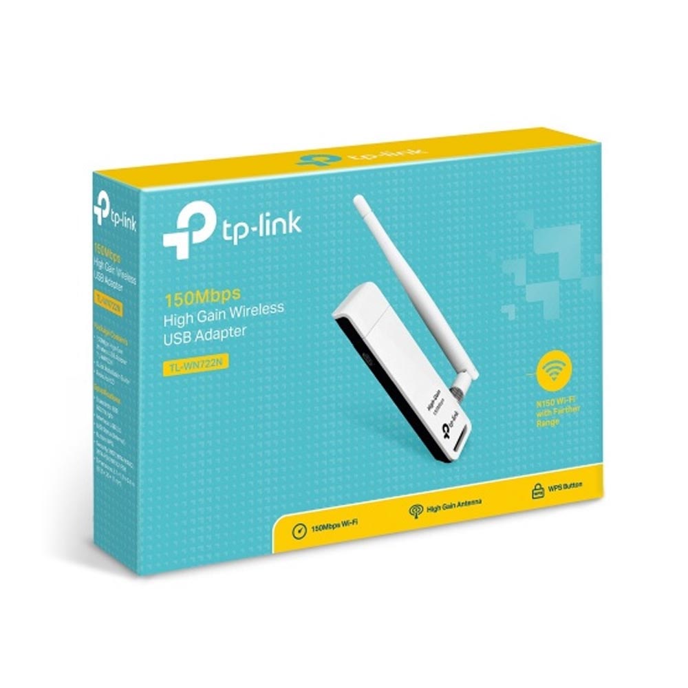 Adaptador de Red USB TP-Link TL-WN722N, Inalámbrico, 2.4 - 2.4835 GHz, con Antena de 4dBi