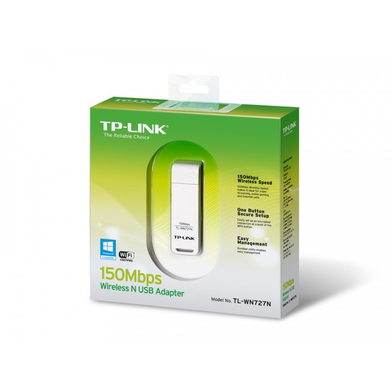 Adaptador inalámbrico USB TP-LINK TL-WN727N, 150Mbps, w/WPS, IEEE 802.1b/g/n, WEP, WPA/WPA2