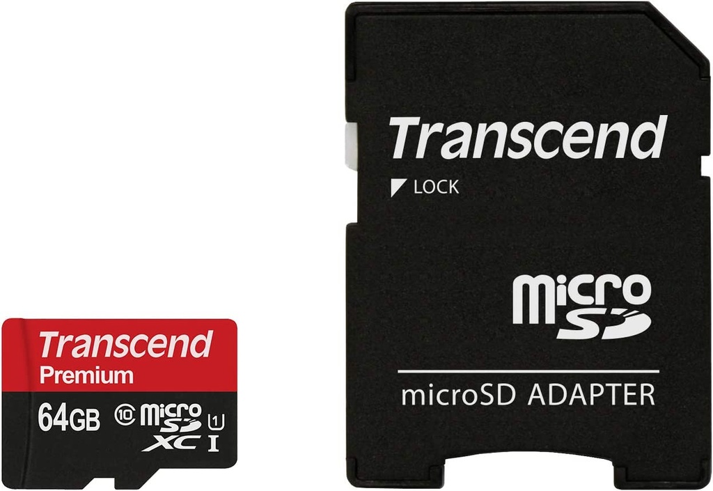 Memoria Micro SDXC Transcend TS64GUSDU1 con adaptador, 60 MB/s, 64GB, Clase 10