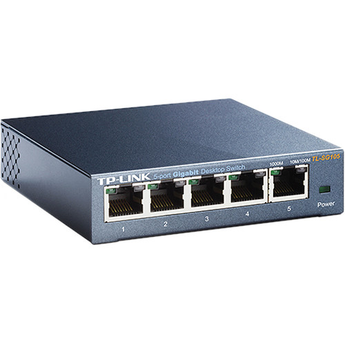 TP-LINK TL-SG105 5-Port 10/100/1000Mbps Desktop Gigabit Steel Cased Switch, IEEE 802.1p QoS, Up to 65% Power Saving