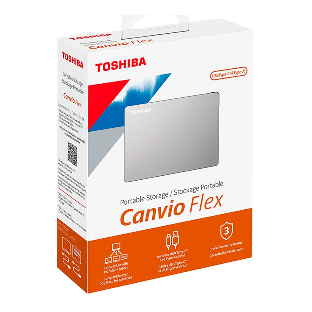 Toshiba Canvio Flex HDTX120XSCAA 2 TB Portable Hard Drive - External - Silver