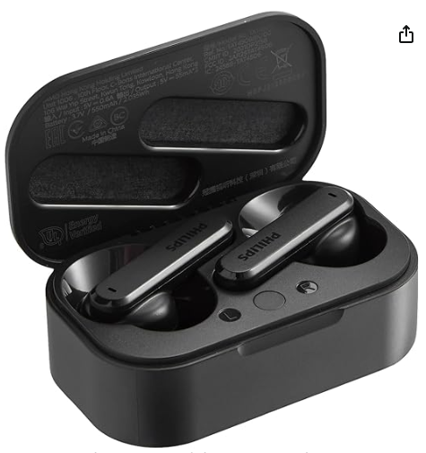 Open Box Philips T4506 True Wireless Headphones with Active Noise Canceling, Charging Case, Black